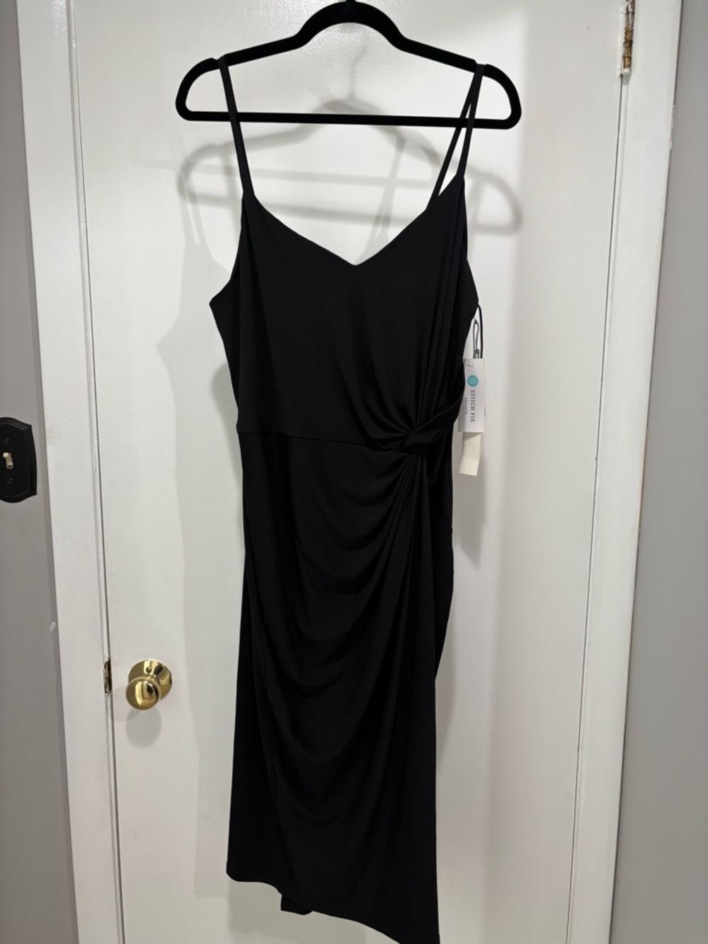 nine britton Black Strapless Ruched Knot Vivienne Knit Midi Dress